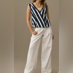 Anthropologie Maeve Sleeveless Peplum Navy Striped Top Size XS
EUC